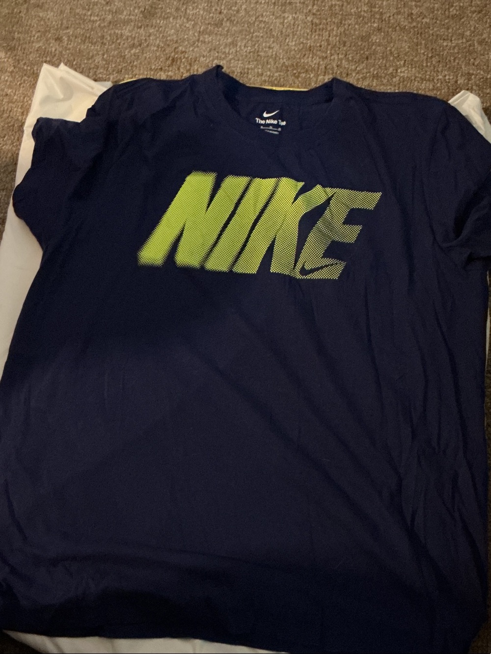 Nike Men's Navy Short Sleeve Tee with Lime Graphic Logo